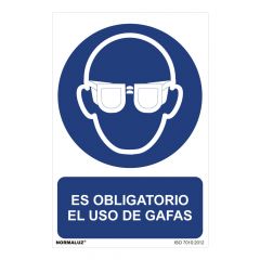 Señal uso obligatorio "es obligatorio el uso de gafas" (pvc 0.7mm)  30x40cm