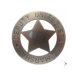 Réplica de una placa del Servicio de Alguaciles de los Estados Unidos US Marshal fabricada en metal, con aguja para su sujeción