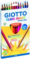 Giotto elios giant wood free pack de 12 lapices triangulares de colores - sin madera - mina 5 mm - colores surtidos