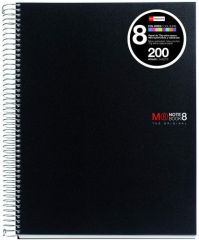 Miquel rius notebook8 cuaderno de espiral formato a4 - 200 hojas de 70 gr microperforadas con 4 taladros - cubiertas de polipropileno - cuadricula 5x5 - color negro