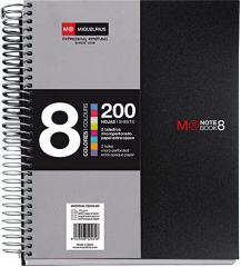 Miquel rius notebook8 cuaderno de espiral formato a5 - 200 hojas de 70 gr microperforadas con 4 taladros - cubiertas de polipropileno - cuadricula 5x5 - color negro