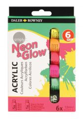 Daler rowney simply pack de 6 pinturas acrilicas - 12ml - colores surtidos neon