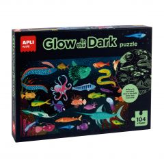 Apli kids puzle fluorescente "glow in the dark" tematica oceano - 104 piezas 5x5 cm - tamaño 64.5x41.5 cm - incluye poster - diseño infantil y colorido - carton 2mm - desarrolla habilidades - colorido