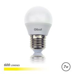 Elbat bombilla led - potencia: 7w - lumenes: 600 - tipo de luz: 3000k luz calida - casquillo: e27 - angulo: 220º - dimensiones: 45x78mm - 30.000 horas de vida - 15.000 encendidos - color blanco
