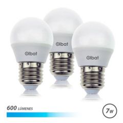 Elbat pack 3 bombillas - potencia 7w - lumenes 600 - tipo de luz 6500k luz fria - casquillo e27 - angulo 220º - dimensiones 45x78mm - 30.000 horas de vida - 15.000 encendidos