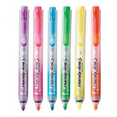 Pentel handy line s pack de 6 marcadores fluorescentes retractiles - tinta liquida - trazo de 1.6 a 3mm - formato fino con clip - colores  amarillo, naranja, fucsia, violeta, verde y azul
