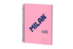 Milan cuaderno espiral formato a4 cuadricula 5x5mm - 80 hojas de 95 gr/m2 - microperforado, 4 taladros - color rosa