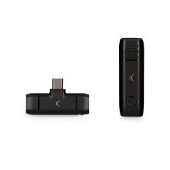 Ksix Micrófono inalámbrico para móvil , USB C, Plug and play, Receptor y micrófono, hasta 10 h de autonomía, Negro