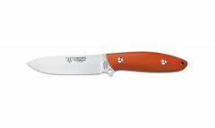 Cuchillo de caza Cudeman Corbett 256-J, mango G-10 color naranja, hoja de 10 cm, espesor 4 mm, con funda de cuero negro + tarjeta multiusos