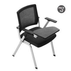 Cromad pack de 2 sillas confidente con pala abatible - acolchado extra grueso - tableta resistente - brazos moviles - asiento plegable - color negro