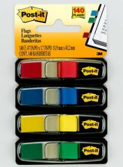 Post-It Flags, Primary Colors, 1/2 in Wide, 35/Dispenser, 4 Dispensers/Pack bandera adhesiva 35 hojas