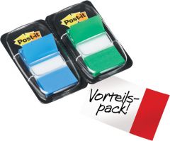 Pack 2 dispensadores x 50 marcadores index 25,4x43,2mm colores azul/verde 680-gb2 post-it 7000052570