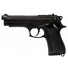 Réplica de la pistola Beretta, 92 F 9 mm. Parabellum. Pistola 92, fabricada por Beretta en Italia en el año de 1975 de color negro, con cañón ciego, no funciona, para decoración
