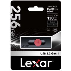 Lexar 256gb dual type-c and type-a usb 3.2 flash drive, up to 130mb/s read