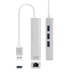 Conversor USB 3.0 A Ethernet Gigabit + 3xUSB 3.0 Plata  15cm