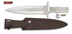 Cuchillo de caza rematador Fornitura, tamaño total de 36 cm, hoja de acero inox, con funda de piel, sin filo