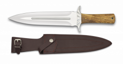 Cuchillo de Remate Martinez Albainox con Mango de Olivo, Hoja de Acero inox de 23.5cm doble filo Tamaño total 37cm, incluye funda de piel.