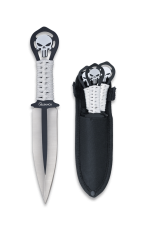 Set de 3 cuchillos lanzadores Calavera, hoja de acero inox, tamaño total de 17 cm, mango encordado