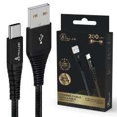 Extralink smart life cable 15w, usb - usb-c 200cm, nylon braided, 6.5v 3a, black, cabesl01