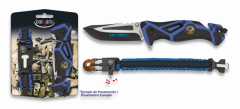 Set de navaja Albainox color azul AIR FORCE, apertura FOS + paracord azul con brújula y silbato