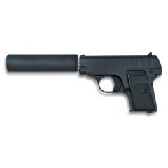 Pistola De Muelle Serie Metálica Airsoft Color Negro Galaxy Peso 366g Calibre 6 Mm Potencia 68 M/s, energía 0,28 Julios, Incluye Silenciador 35555