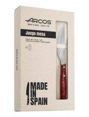 Arcos Serie Forest - Pack 6 uds Cuchillo Chuletero - Hoja Serrada de Acero Inoxidable NITRUM de 110 mm - Mango Madera comprimida Color Rojo