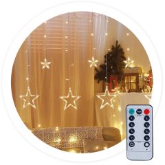 Cortina Led Con Estrellas  3,5mt Luz Calida 8 Funciones Navidad 204605013