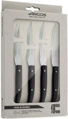 Arcos Serie Steak Basics - Pack 4 uds Cuchillo Chuletero - Hoja de Acero Inoxidable NITRUM de 110 mm - Mango Nylon Color negro