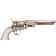 Réplica de revolver naval de la Guerra Civil de los Estados Unidos de 1851 de 35 cm y 1027 gr en metal e imitación de nácar   