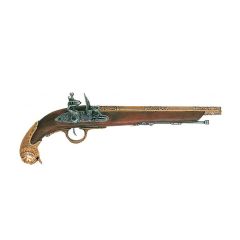 Réplica de pistola de chispa Alemana del Siglo XVIII, fabricada en metal y madera con mecanismo simulador de carga y disparo, no funciona, para decoración