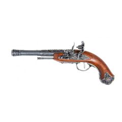 Réplica de pistola de chispa (zurda) de la India del Siglo XVIII, fabricada en metal y madera con mecanismo simulador de carga y disparo, con cañón ciego, no dispara, para decoración
