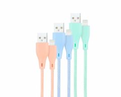 Nanocable 3 Cables Lightning a USB 2.0, Lightning/M-USB A/M, Mallados, Rosa, Azul y Verde, 1 m