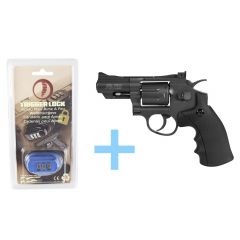Pack Revolver Aire Comprimido (CO2) Gamo PR-725 / Full Metal, revolver co2, potencia de 3 Julios, calibre de 4.5 mm + Candado de Seguridad Yatek. Pistola de balines.