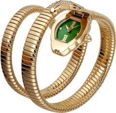 Reloj de pulsera Just Cavalli Signature Snake Nascosto - JC1L073M0065 correa color: Oro amarillo Dial Verde botella Mujer