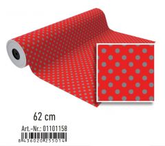 Bobina papel de regalo 62 cm rojo con puntos grises
