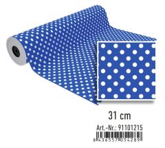 Bobina papel de regalo 31 cm azul con puntos blancos