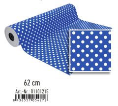 Bobina papel de regalo 62 cm azul con puntos blancos