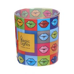 Vela en vaso pop art ø7,5cm al.8,4cm labios magic lights