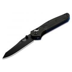 Benchmade STE-945BK-1 Cuchillo de Colección Mini Osborne cierre AXIS hoja negra Tanto invertido Hoja de Acero inoxidable CPM-S30V (58-60 HRC), de 17,17 cm y mango G10 negro / capa base azul con forros de acero inoxidable