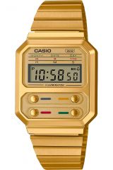 Reloj de pulsera CASIO Retro Vintage - A100WEG-9AEF correa color: Oro amarillo Dial LCD Oro amarillo Unisex