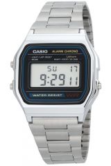 Reloj de pulsera CASIO Retro Vintage - A158WA-1D correa color: Gris plata Dial LCD Negro Unisex