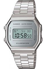 Reloj de pulsera CASIO Retro Vintage - A168WEM-7EF correa color: Gris plata Dial LCD Gris plata Unisex