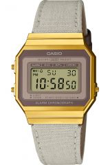 Reloj de pulsera CASIO Retro Vintage - A700WEGL-7AEF correa color: Beige Dial LCD Pardo pálido Unisex