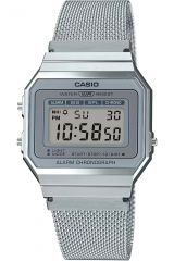 Reloj de pulsera CASIO Retro Vintage - A700WM-7A correa color: Gris plata Dial LCD Gris plata Unisex