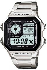Reloj de pulsera CASIO Sports - AE-1200WHD-1A correa color: Gris plata Dial LCD Negro Hombre