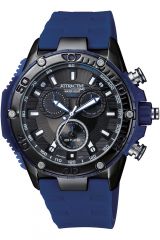OUTLET Reloj para Hombre Q&Q, Modelo DG10J502Y. Reloj de Metal, correa de color Azul y Dial en color Negro. Reloj Cronógrafo Analógico para Hombre. WR 50 mt.