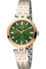 Reloj de pulsera Esprit Brooklyn - ES1L342M0115 correa color: Gris plata Oro rosa Dial Verde botella Mujer
