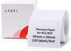 Cinta para etiquetar, 50 x 30 mm, papel adhesivo impermeable, reemplazo de etiquetado de direcciones de envío con autoadhesivo para impresora NIIMBOT B21 B3S, 1 rollo de 230 (blanco)