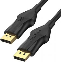 Unitek C1624BK-3M 8K - Cable DisplayPort 1.4 (8K a 60Hz, 4K 144Hz, 1440p a 240 Hz), ancho de banda de 32,4 Gbps, 1.2 (DSC), FEC, Dynamic HDR metadatos HDR (conectores dorados)