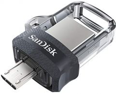 SanDisk Ultra Dual m3.0 unidad flash USB 256 GB USB Type-A / Micro-USB 3.2 Gen 1 (3.1 Gen 1) Negro, Plata, Transparente